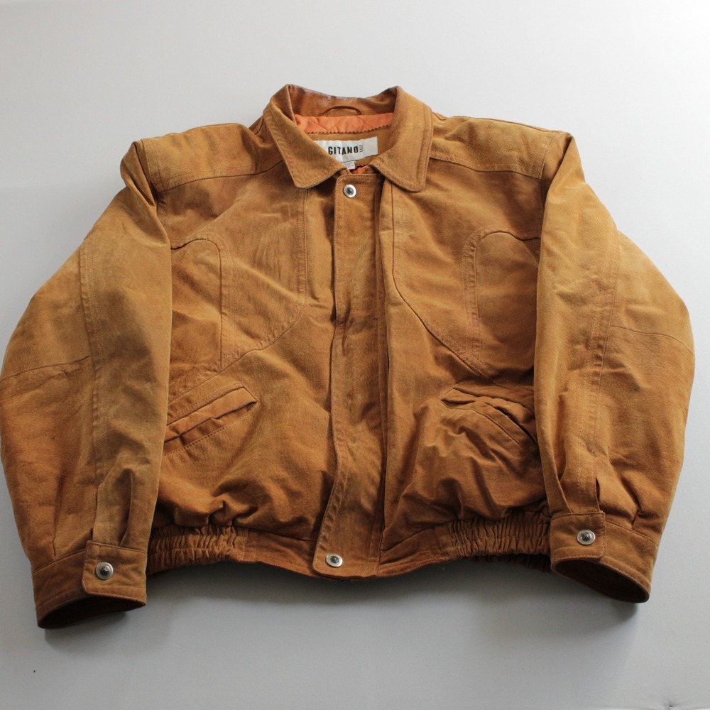 Gitano Vintage Mens L Genuine Leather Suede Bomber Jacket Tan Brown Workwear